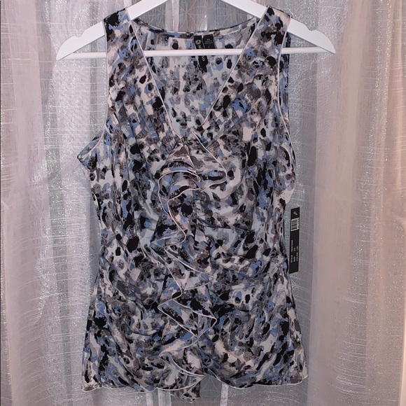 Milano Tops - Blue and Black Patterned Blouse